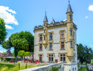 Elegant 19th century castle overlooking the Dordogne. Panoramic view of the river and the valley. 5ha grounds.