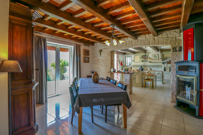 Stunning villa (240 m²) mainly on the ground floor on the hill with amazing views over the Cévennes national park, very spacious garage (8 cars), great garden (3800 m²) with olive trees and heated swimming pool, above medieval town Barjac.