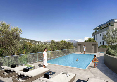 Hills of Nice - New 3-bed apartment in a prestigious residence with parking, pool and sea / panoramic views